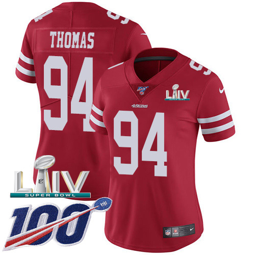 San Francisco 49ers Nike 94 Solomon Thomas Red Super Bowl LIV 2020 Team Color Women Stitched NFL 100th Season Vapor Limited Jersey